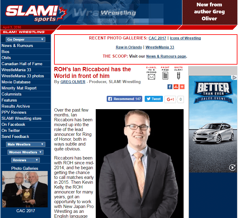 Ian Riccaboni featured in Slam! Sports.