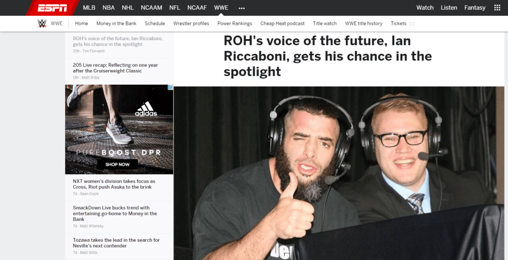 Ian Riccaboni, voice of Ring of Honor, featured on ESPN.com